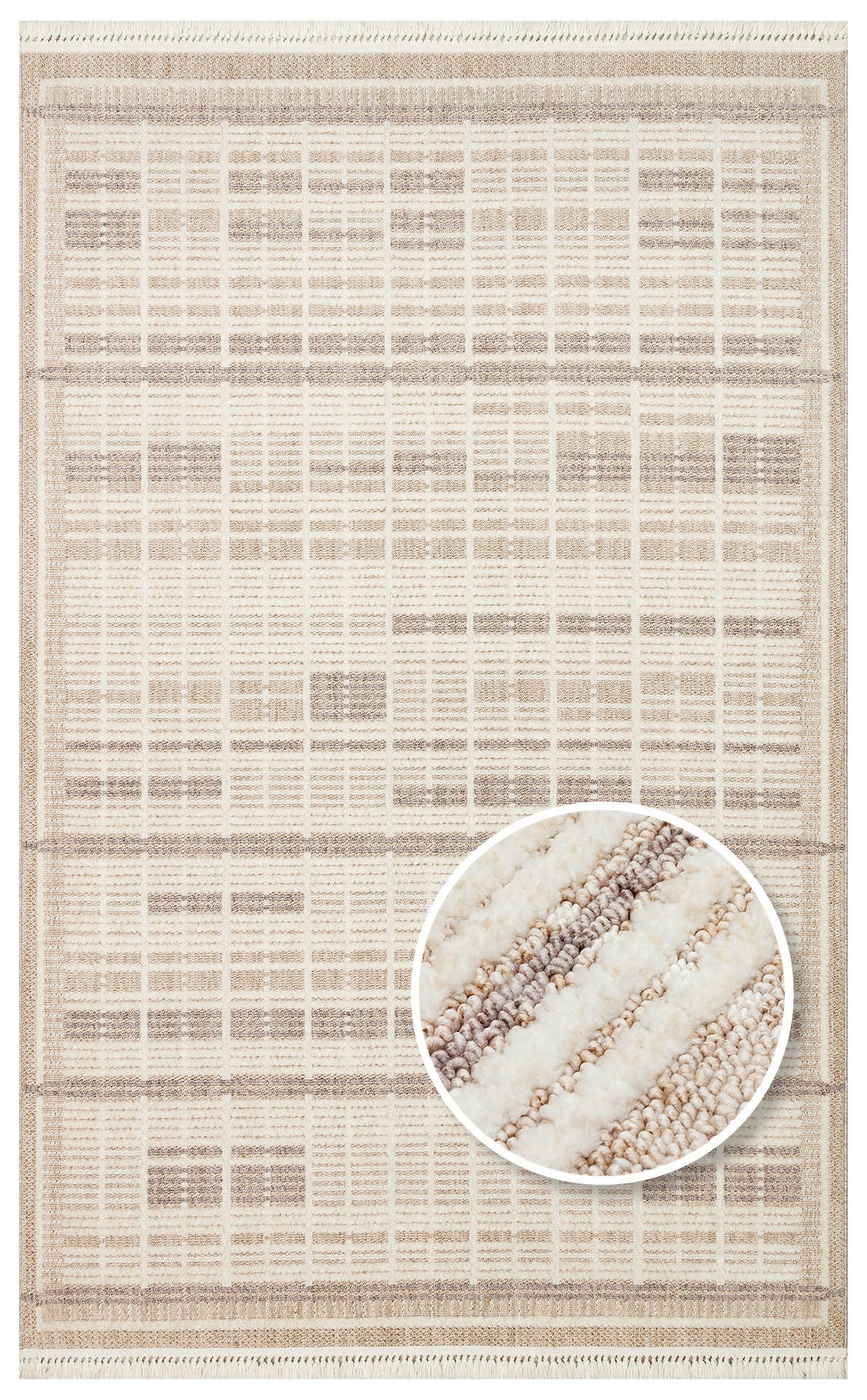 JOY JOY 04 BEIGE GREY Hav Toz Vermeyen Yumuşak Dokulu Etnik Desenlere Sahip Modern Halı