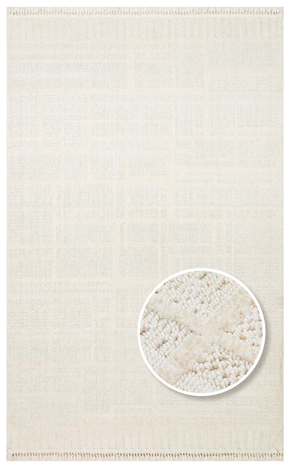 JOY JOY 03 WHITE Hav Toz Vermeyen Yumuşak Dokulu Etnik Desenlere Sahip Modern Halı