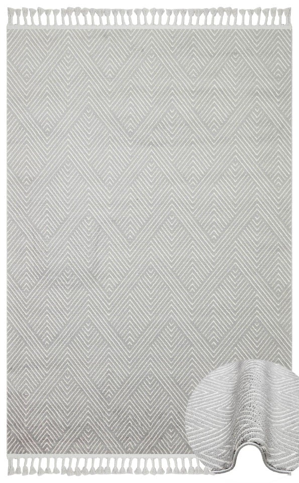 URBAN URB 01 GREY WHITE Etnik Desenlere Sahip Hav Toz Vermez Yumuşak Dokulu Modern Halı