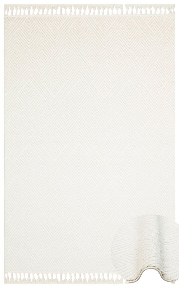 URBAN URB 01 WHITE Etnik Desenlere Sahip Hav Toz Vermez Yumuşak Dokulu Modern Halı