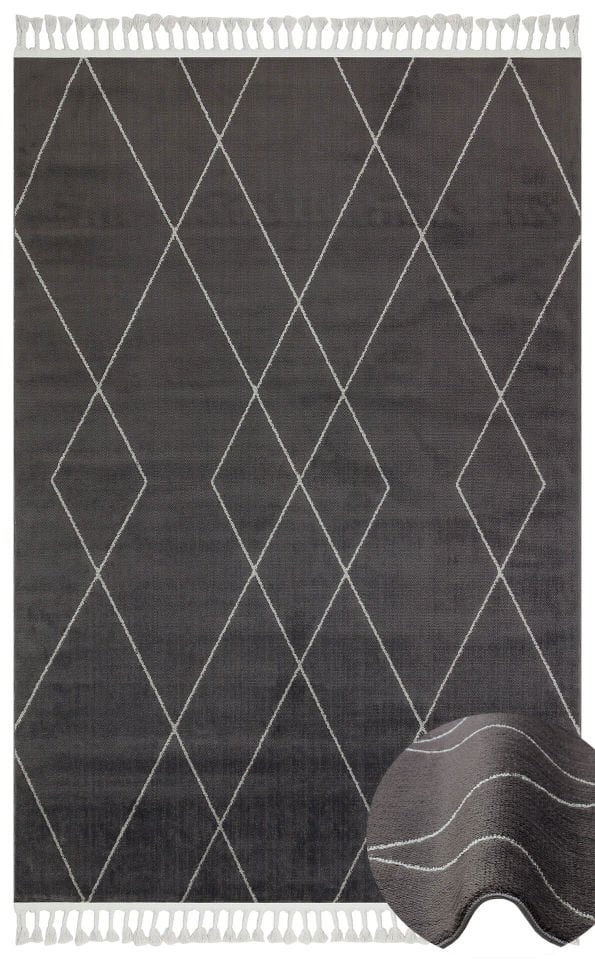 URBAN URB 02 BLACK GREY Etnik Desenlere Sahip Hav Toz Vermez Yumuşak Dokulu Modern Halı