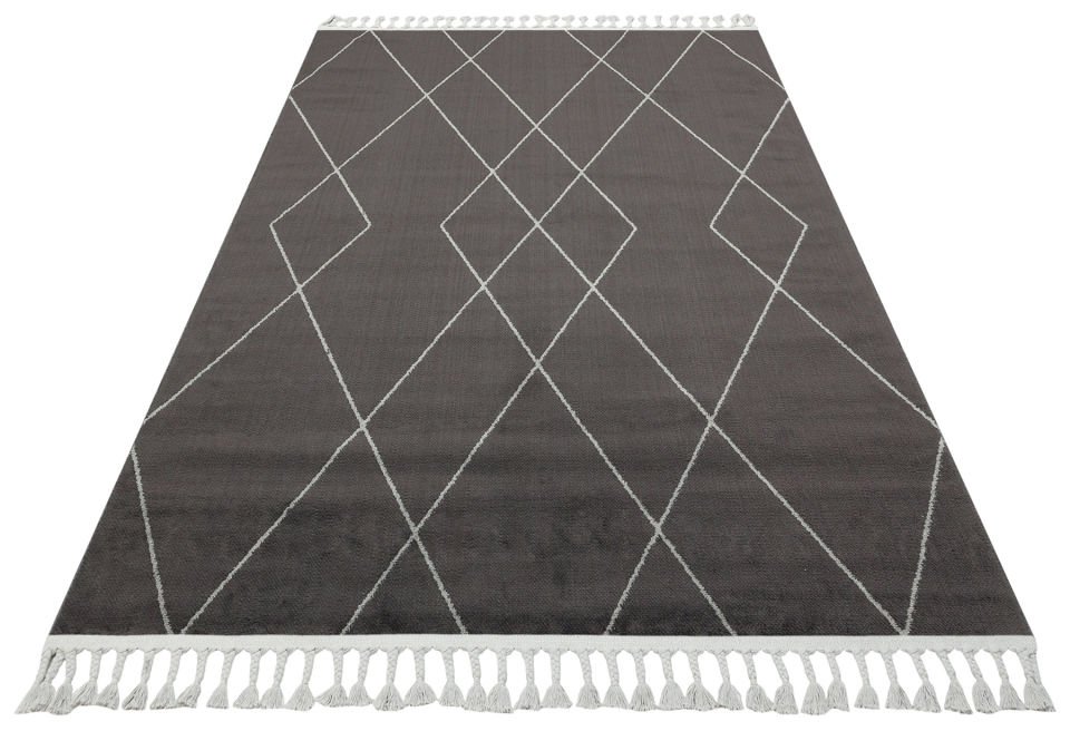 URBAN URB 02 BLACK GREY Etnik Desenlere Sahip Hav Toz Vermez Yumuşak Dokulu Modern Halı