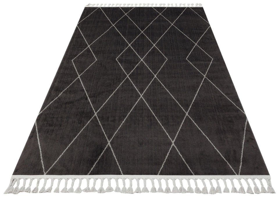 URBAN URB 02 BLACK GREY Etnik Desenlere Sahip Hav Toz Vermez Yumuşak Dokulu Modern Halı