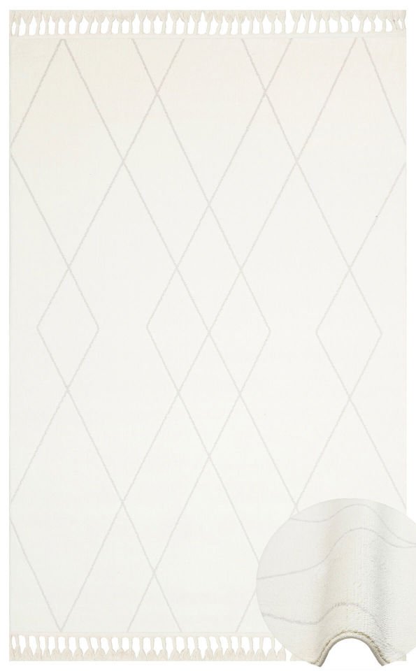 URBAN URB 02 WHITE Etnik Desenlere Sahip Hav Toz Vermez Yumuşak Dokulu Modern Halı