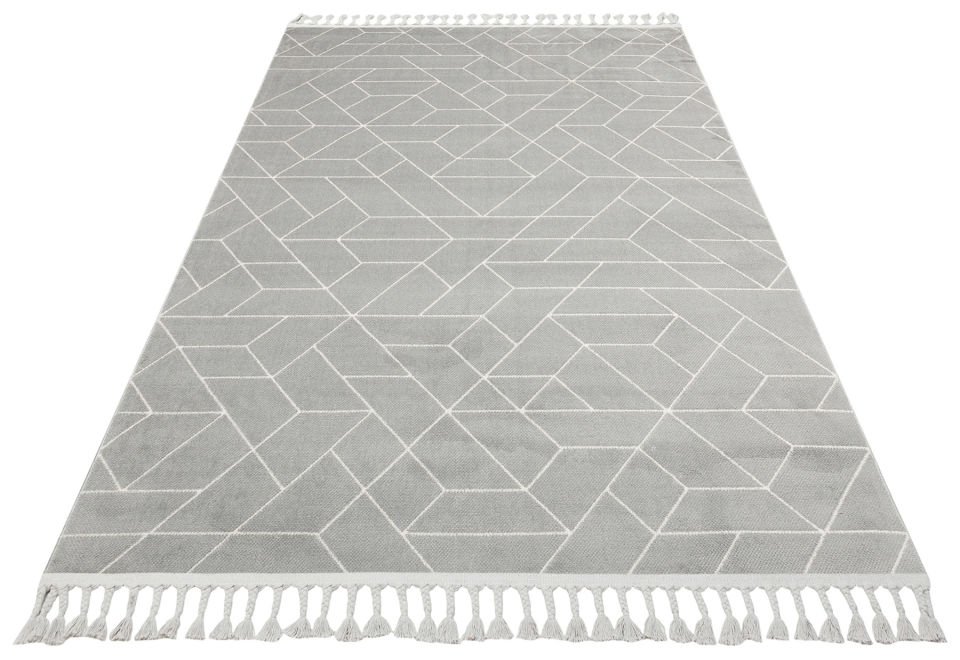 URBAN URB 03 GREY WHITE Etnik Desenlere Sahip Hav Toz Vermez Yumuşak Dokulu Modern Halı
