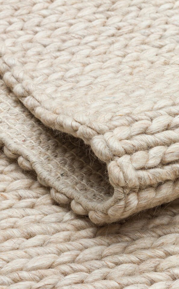 JADE BASKETWEAVE BEIGE Naturel Kazak Örgü Desenli El Dokuma Örgü Halı