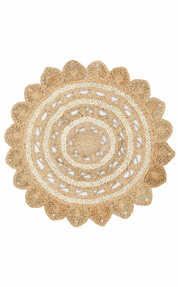CA-105 NATURAL WHITE XW  Yuvarlak veya Oval El Dokuma Naturel Jüt Hasır Halı