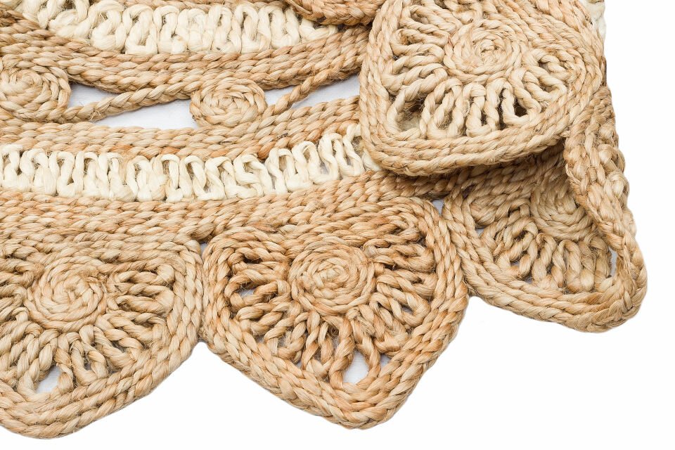 CA-105 NATURAL WHITE XW  Yuvarlak veya Oval El Dokuma Naturel Jüt Hasır Halı