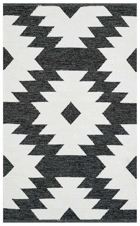 AFRO AFR 01 BLACK WHITE Naturel Yıkanabilir Modern Desenli El Dokuma Hint Kilim