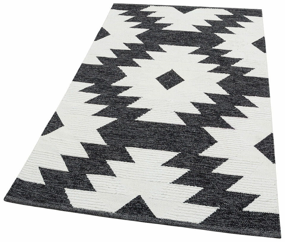 AFRO AFR 01 BLACK WHITE Naturel Yıkanabilir Modern Desenli El Dokuma Hint Kilim