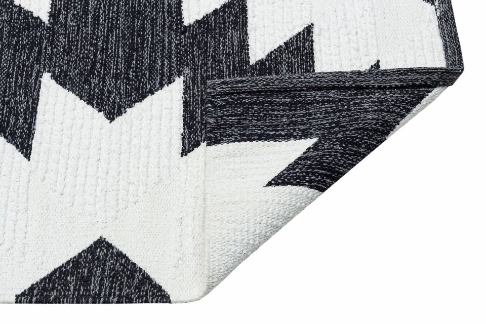 AFRO AFR 01 BLACK WHITE Naturel Yıkanabilir Modern Desenli El Dokuma Hint Kilim