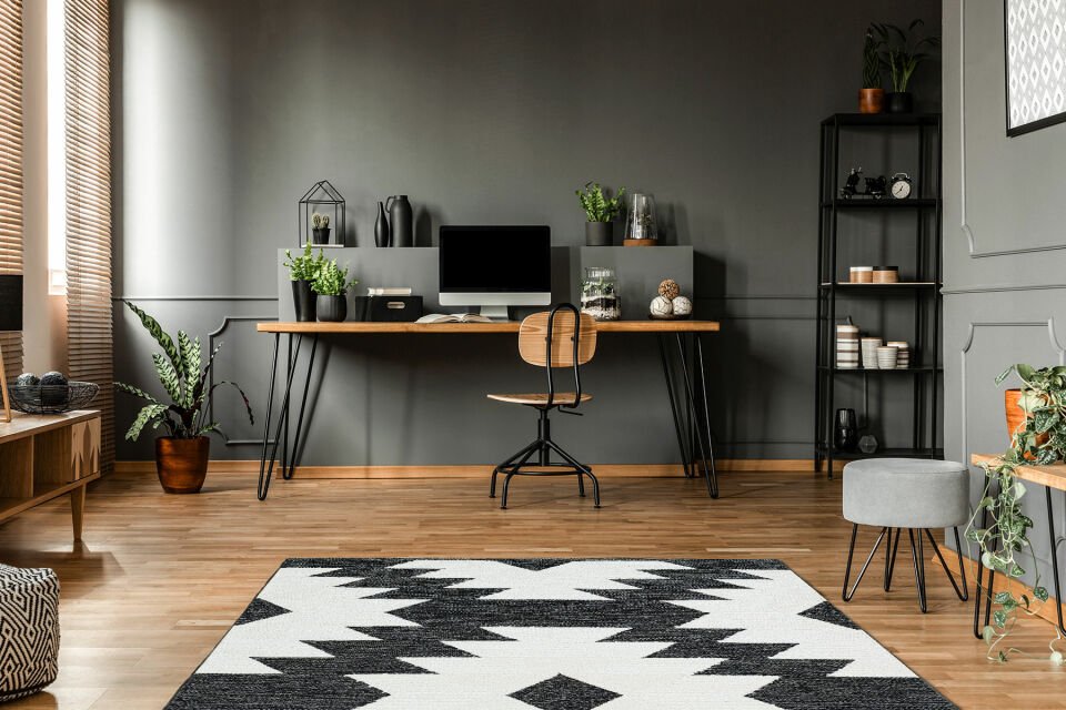 AFRO AFR 01 BLACK WHITE Naturel Yıkanabilir Modern Desenli El Dokuma Hint Kilim