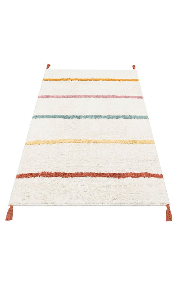 COTTON CBN 01 MULTY XW Yıkanabilir Kaymaz Tabanlı Naturel Pamuk Bebek Halısı
