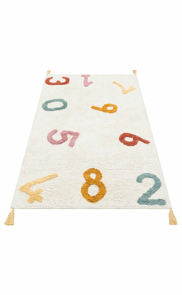COTTON CBN 02 MULTY XW Yıkanabilir Kaymaz Tabanlı Naturel Pamuk Bebek Halısı