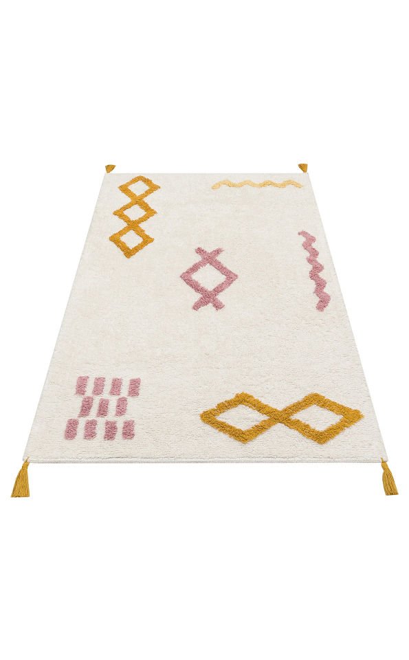 COTTON CBN 04 MULTY XW Q  Yıkanabilir Kaymaz Tabanlı Naturel Pamuk Bebek Halısı