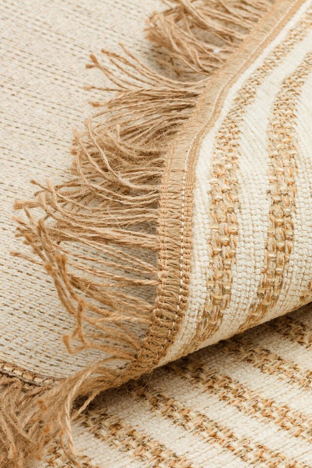 BROOKLYN BRK 07 IVORY Q  Hasır Görünümlü Kaymaz Renkli Dokuma Modern Kilim