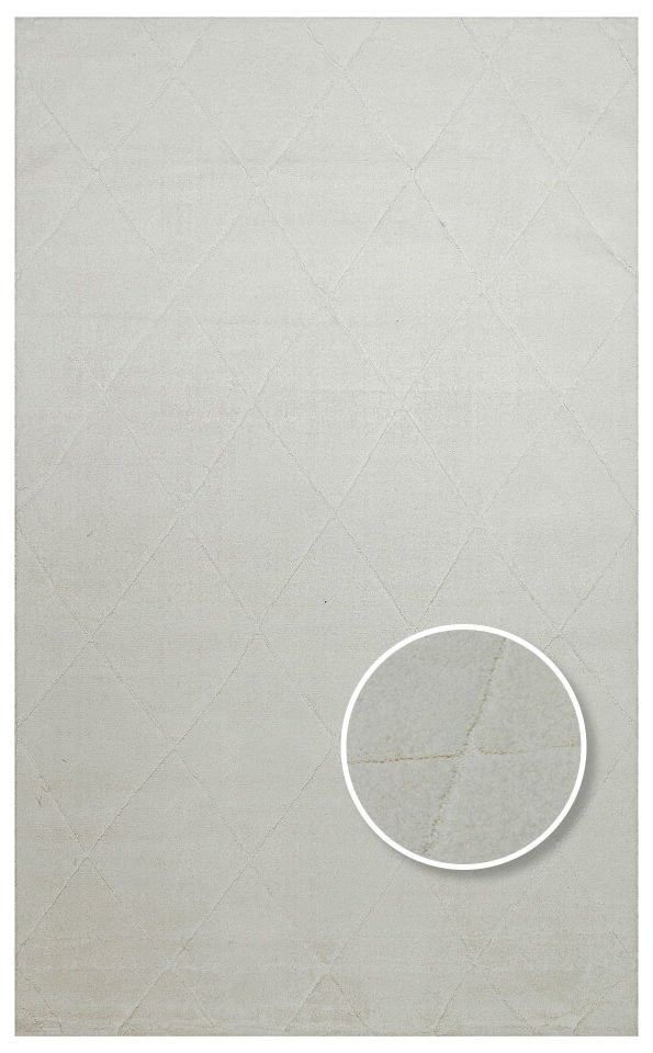 MISSORI MSR 03 WHITE Hav Toz Vermez Sade Desenli Yumuşak Dokulu Modern Makine Halısı