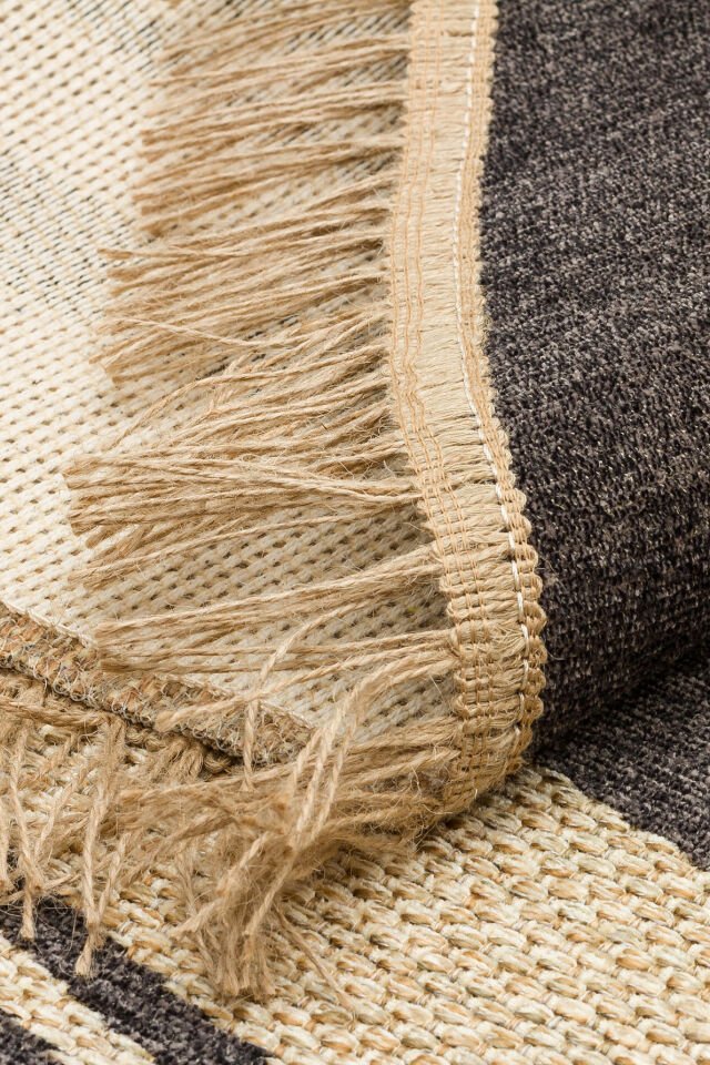 BROOKLYN BRK 09 DARK GREY Q  Hasır Görünümlü Kaymaz Renkli Dokuma Modern Kilim