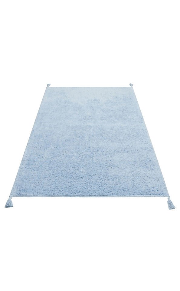 COTTON CBN PLAIN BLUE  Yıkanabilir Kaymaz Tabanlı Naturel Pamuk Bebek Halısı
