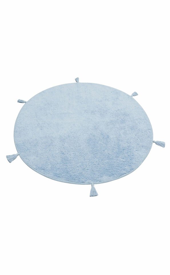 COTTON CBN PLAIN BLUE Q Yıkanabilir Kaymaz Tabanlı Naturel Pamuk Bebek Halısı