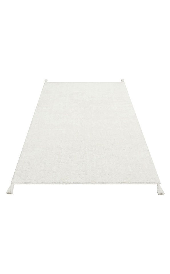 COTTON CBN PLAIN WHITE Yıkanabilir Kaymaz Tabanlı Naturel Pamuk Bebek Halısı