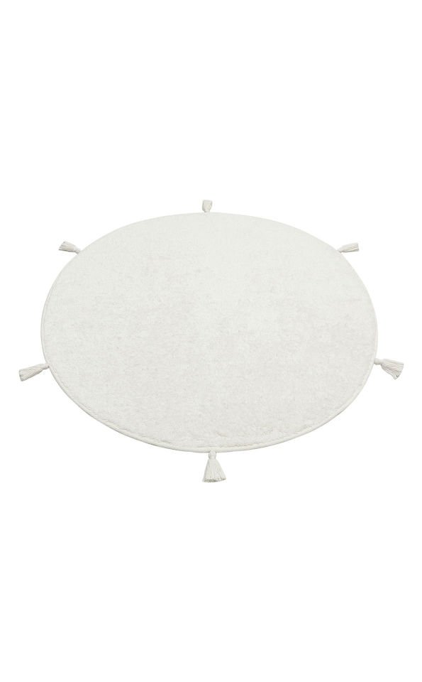 COTTON CBN PLAIN WHITE Q Yıkanabilir Kaymaz Tabanlı Naturel Pamuk Bebek Halısı
