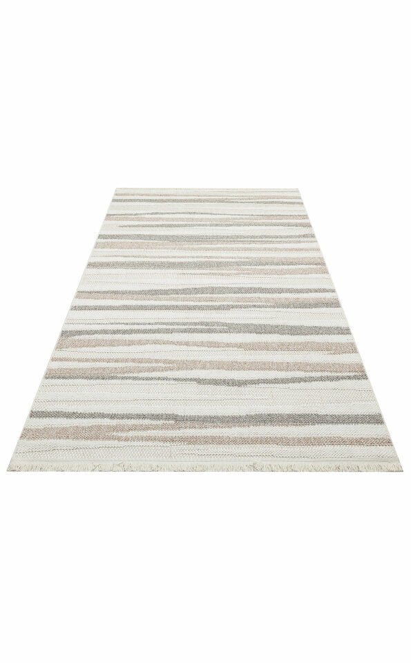 MOTTO MOT 02 WHITE BEIGE Yumuşak Tuşeli Örgü Dokuma Modern Makine Halısı