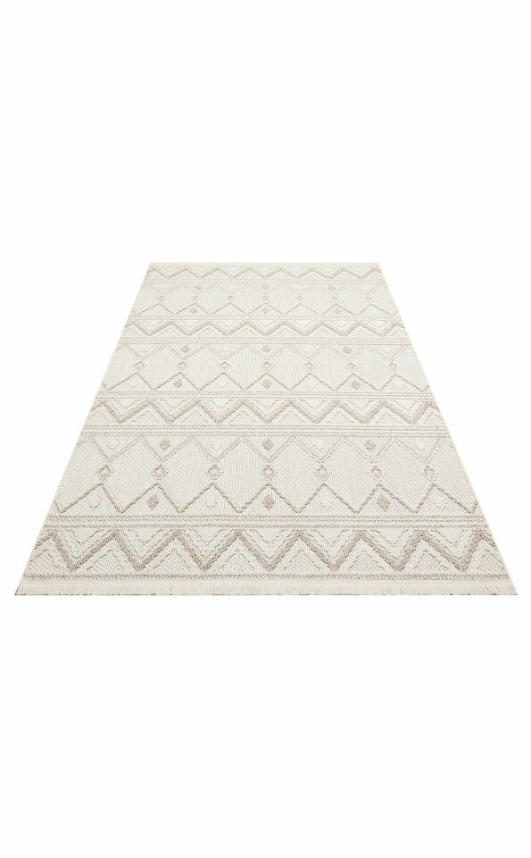MOTTO MOT 03 WHITE BEIGE Yumuşak Tuşeli Örgü Dokuma Modern Makine Halısı