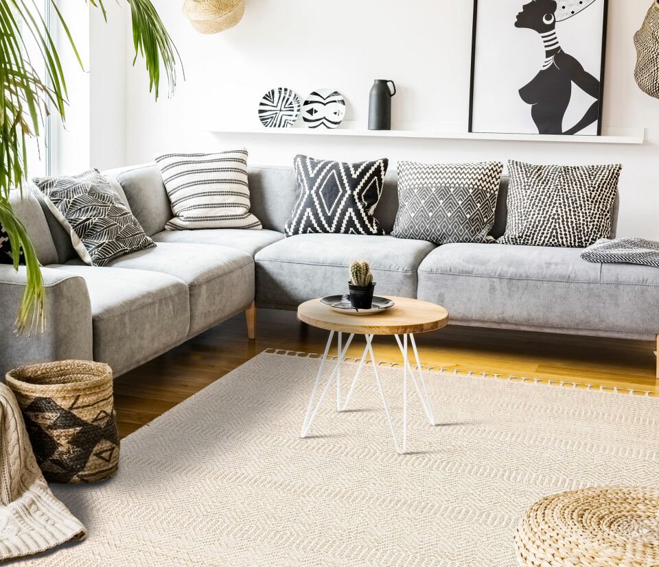 SOHO SH 01 BEIGE Hav Toz Vermez Hasır Dokuma Modern Makine Halısı