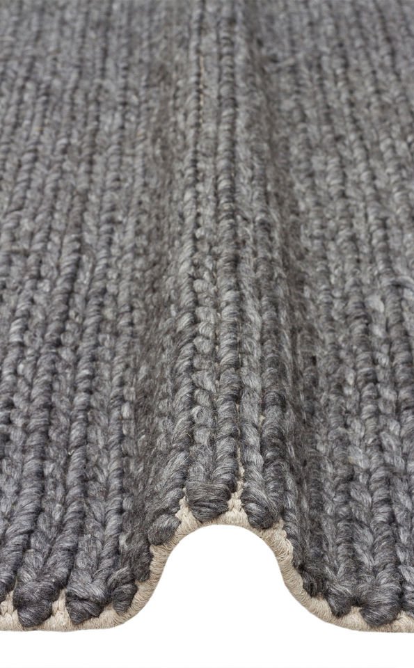 JADE BASKETWEAVE ANTRASIT Naturel Kazak Örgü Desenli El Dokuma Örgü Halı