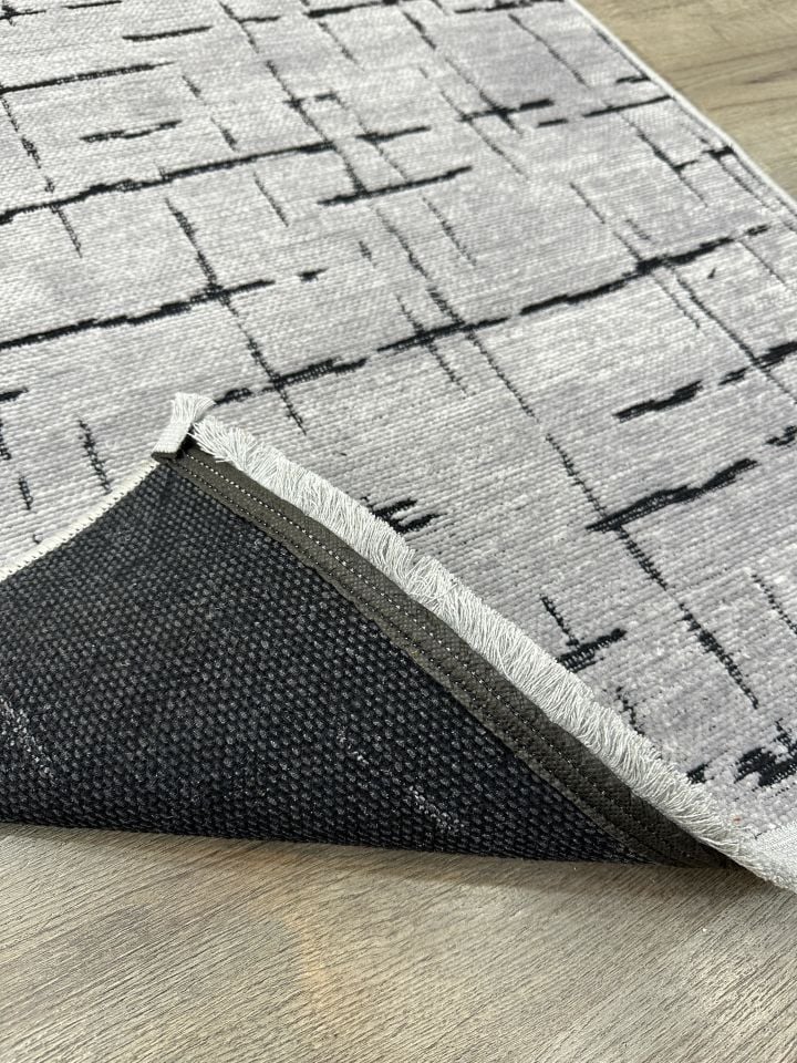TP02 Grey Dekoratif Kilim Çamaşır Makinasında Yıkanabilir