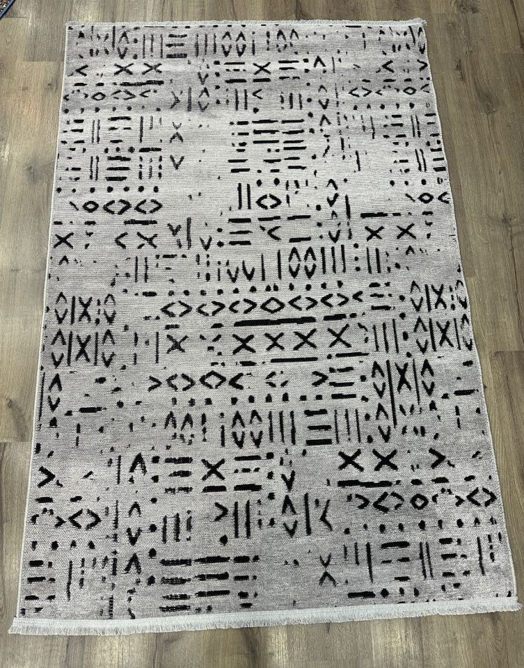 TP01 GREY Dekoratif Kilim Çamaşır Makinasında Yıkanabilir