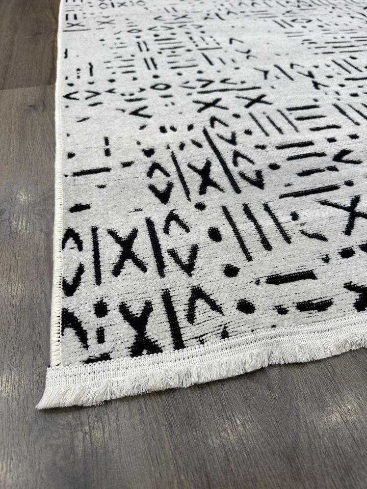 TP01 WHITE Dekoratif Kilim Çamaşır Makinasında Yıkanabilir