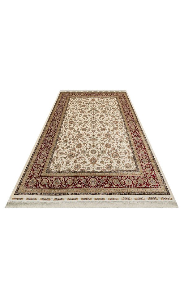 ISFAHAN ISF 03 CREAM RED Klasik Desenli Yüksek Kalite Sık Dokuma Makine Halısı