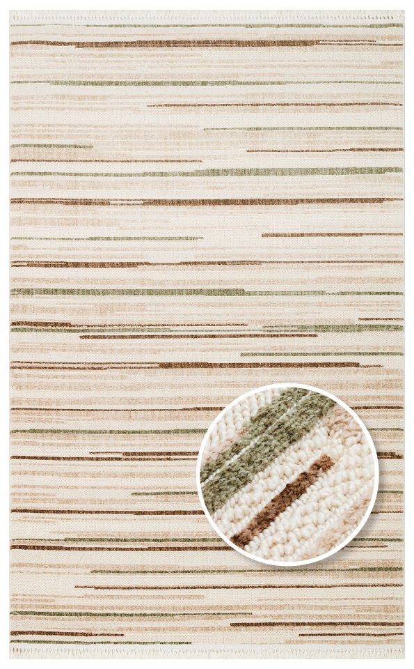 JOY JOY 01 GREEN BROWN Hav Toz Vermeyen Yumuşak Dokulu Etnik Desenlere Sahip Modern Halı