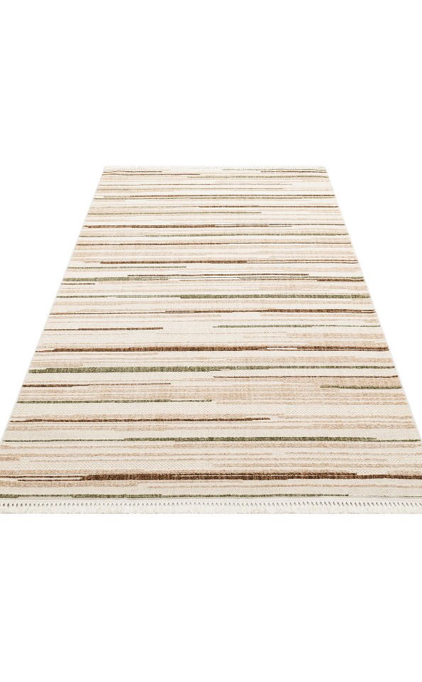 JOY JOY 01 GREEN BROWN Hav Toz Vermeyen Yumuşak Dokulu Etnik Desenlere Sahip Modern Halı