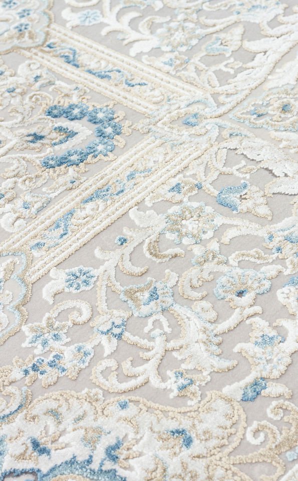 PALMIRA PLM 01 CREAM BLUE Yüksek Kaliteli Sık Dokuma Modern Salon Halısı
