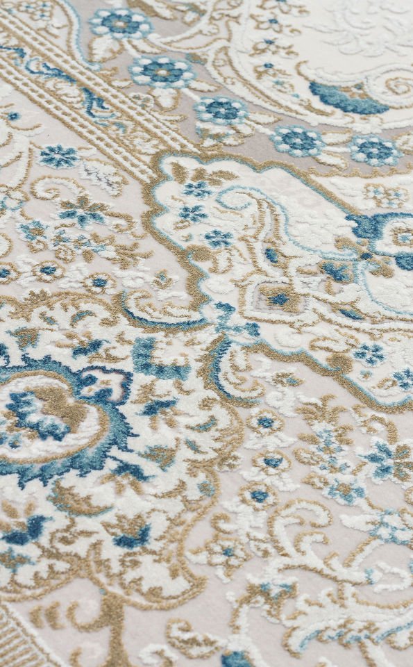 PALMIRA PLM 01 CREAM BLUE Yüksek Kaliteli Sık Dokuma Modern Salon Halısı
