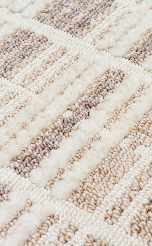 JOY JOY 04 BEIGE GREY Hav Toz Vermeyen Yumuşak Dokulu Etnik Desenlere Sahip Modern Halı