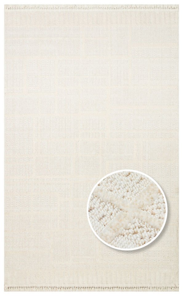 JOY JOY 03 WHITE Hav Toz Vermeyen Yumuşak Dokulu Etnik Desenlere Sahip Modern Halı
