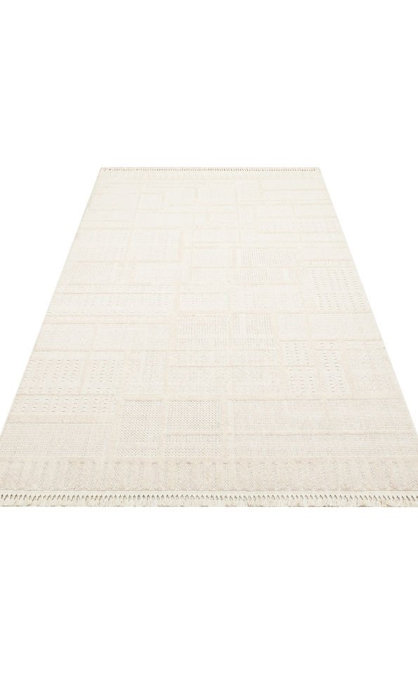 JOY JOY 03 WHITE Hav Toz Vermeyen Yumuşak Dokulu Etnik Desenlere Sahip Modern Halı