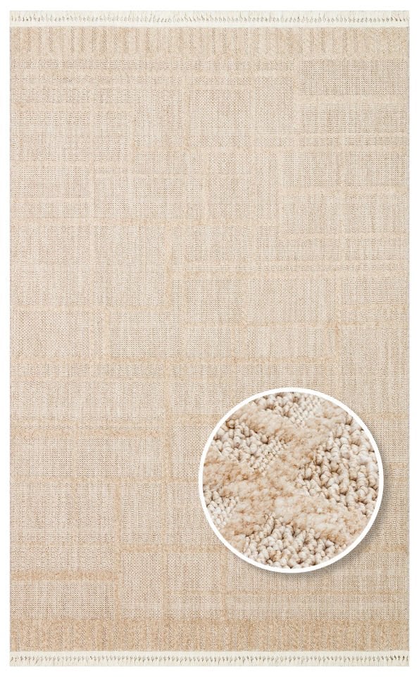 JOY JOY 03 BEIGE Hav Toz Vermeyen Yumuşak Dokulu Etnik Desenlere Sahip Modern Halı