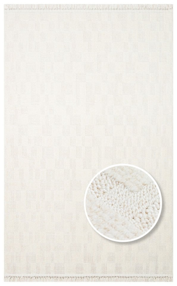 JOY JOY 02 WHITE Hav Toz Vermeyen Yumuşak Dokulu Etnik Desenlere Sahip Modern Halı