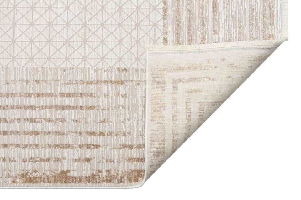 MAHAL MHL 01 CREAM GOLD Art Deco Desenli Yüksek Kalite Sık Dokuma Salon Halısı